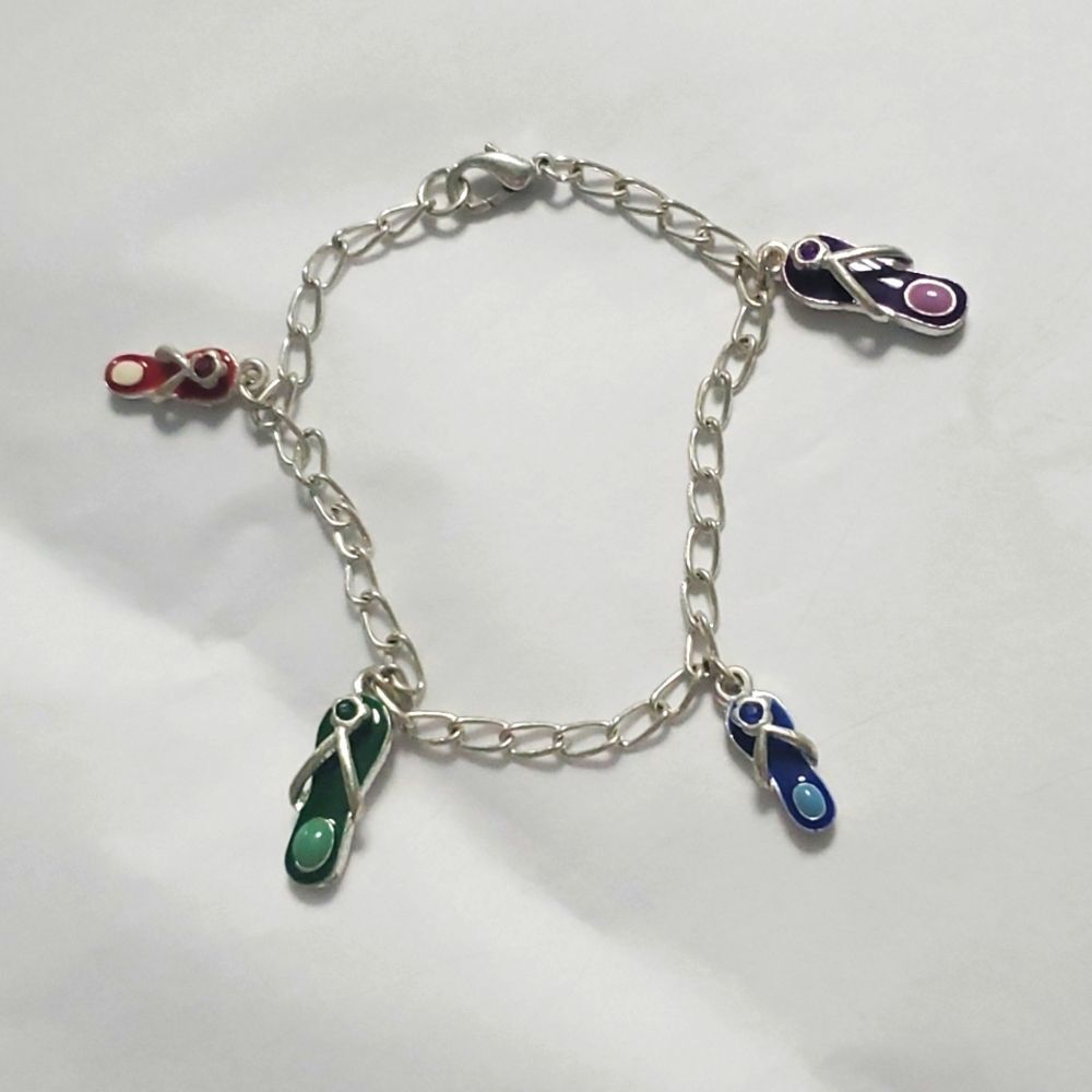 Silver Tone Charm Bracelet Summertime Flip Flop Y2K